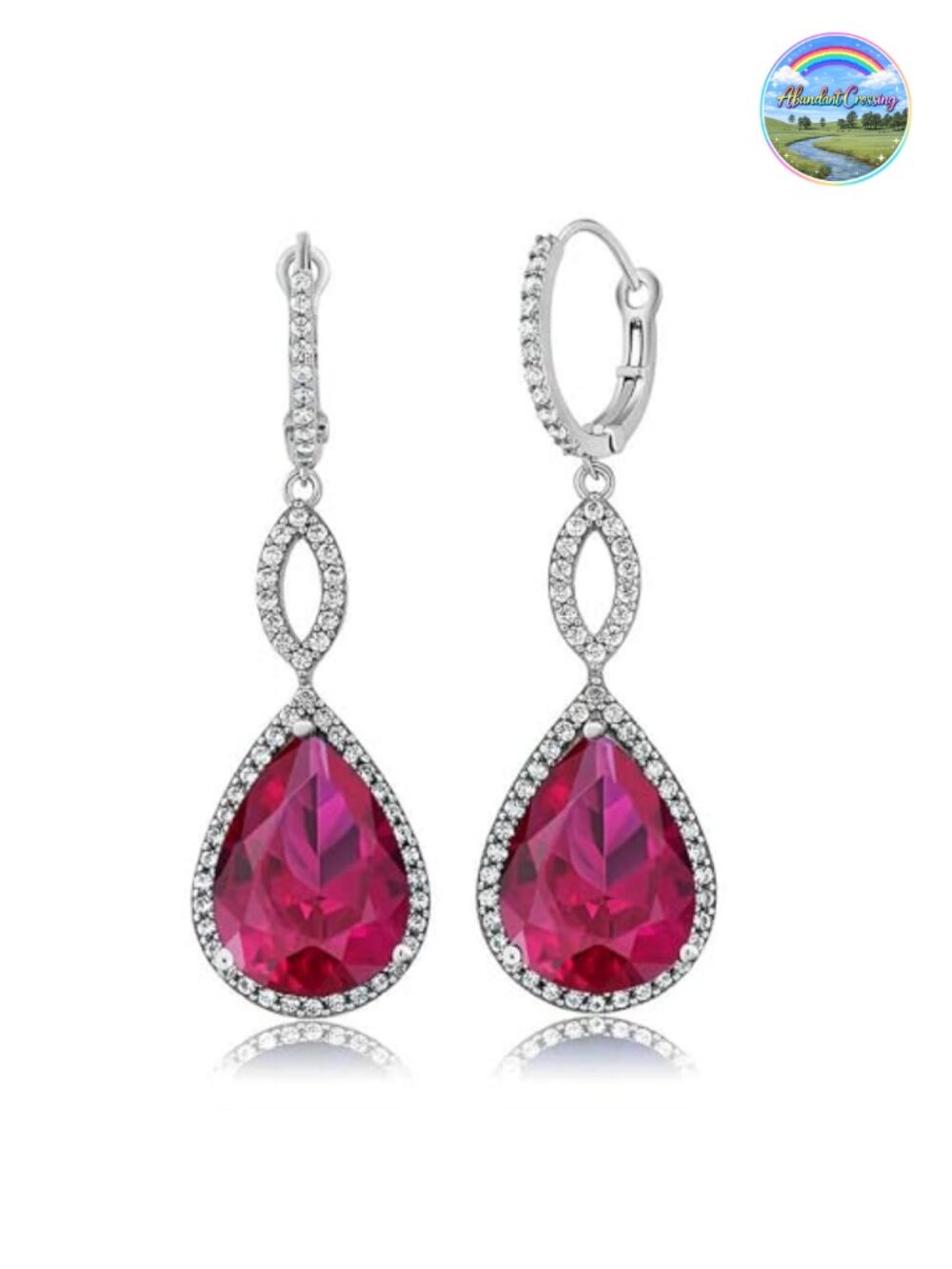 Teardrop Chandelier Dangle Earrings 925 Sterling Silver Created Ruby CZ